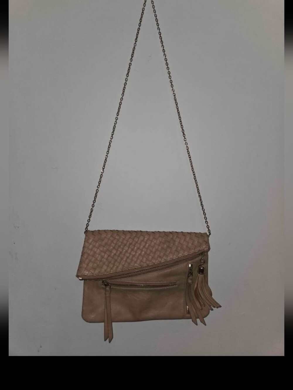 Woven Flap Chain Crossbody Bag - Beige
